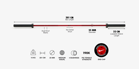 GRYF NIKE COATED PREMIUM BARBELL RED SWOOSH 20 KG