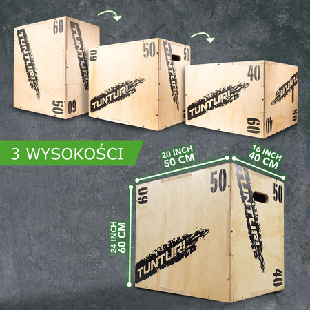DREWNIANA SKRZYNIA PLYOMETRYCZNA DO ĆWICZEŃ CROSSFIT JUMPBOX TUNTURI 40/50/60 CM